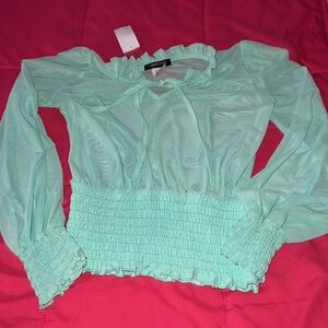 Sheer Blue Long Sleeved Peasant Blouse